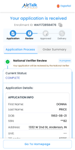 Order summary and status  AirTalk Wireless