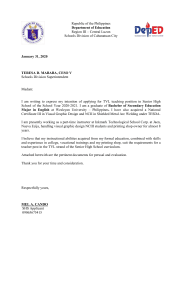 TVL Teaching Position Application Letter