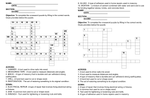 Crossword activity Home Repairs and Masonry