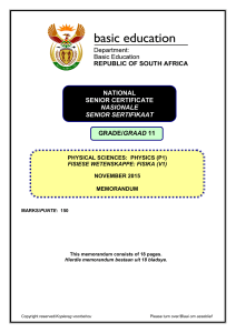 Grade 11 Physics Memorandum Nov 2015