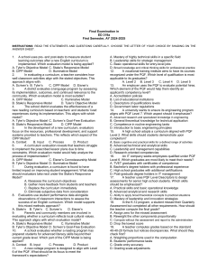 ED 319a Exam: Curriculum Evaluation, PQF, K-12 Grading