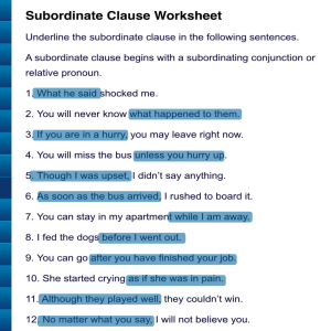 Subordinate Clause Worksheet