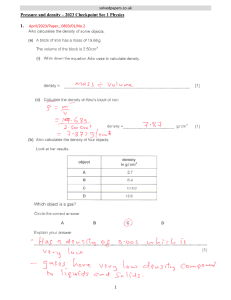 Pressure & Density Worksheet - Checkpoint Sec 1 Physics