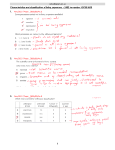 IGCSE Biology Exam Questions: Living Organisms