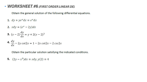 First Order Linear Differential Equations Worksheet