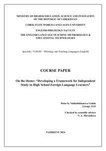 Independent Study in High School Foreign Language Learning