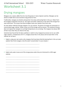 Drying Mangoes: Osmosis & Enzymes Worksheet