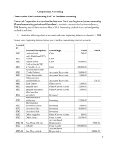 Peachtree Accounting Exercise: Chart of Accounts & Data Entry