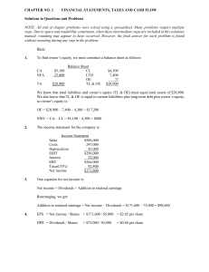 Financial Statements, Taxes, Cash Flow Solutions Manual