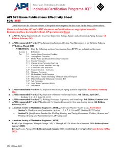 API 570 Exam Publications Effectivity Sheet 2025