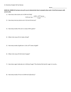 Chemistry Test Review: Mole, Mass, Formulas