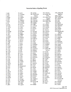 Spelling Words List: Numerical Index for Classroom Use