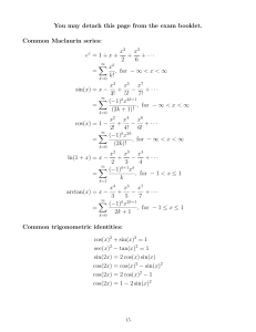 Maclaurin Series & Trig Identities Reference Sheet