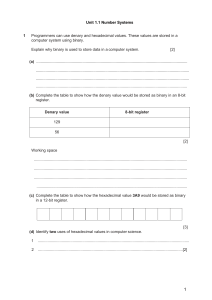 Number Systems: Binary, Denary, Hexadecimal Worksheet