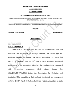 Tanzania Labour Court Judgment: Revision Application No. 434