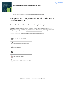 Phosgene  toxicology  animal models  and medical countermeasures