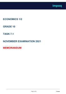 Grade 10 Economics Exam Memorandum