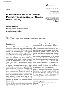 Sustainable Peace in Ukraine: Quality Peace Theory Analysis