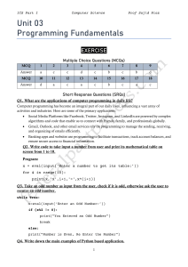 Programming Fundamentals Exercise Sheet