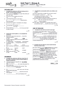 English Unit Test: Vocabulary, Grammar, Use of English