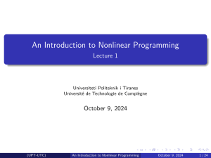 Nonlinear Programming Introduction: Lecture 1