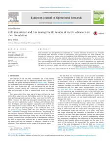 Risk Assessment & Management: Recent Advances Review