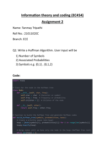 Huffman Algorithm Assignment: Information Theory & Coding