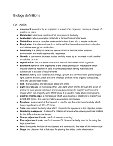 Biology Definitions: Cells, Transport, Nutrition, Respiration