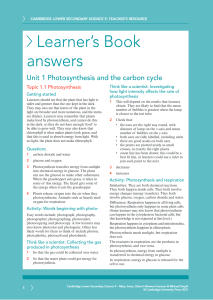 Photosynthesis & Carbon Cycle Teacher's Resource