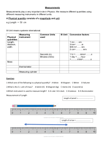 Physics Measurements Worksheet: Length, Mass, Volume