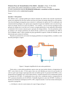 Prova de Termodinâmica II: Ciclos Geotérmicos e Exergia