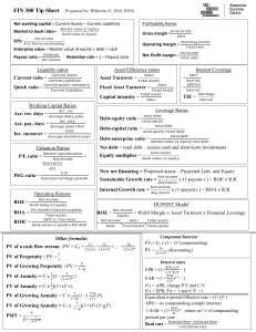 FIN 300 Tip Sheet: Key Financial Formulas & Ratios