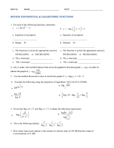 Exponential & Logarithmic Functions Worksheet