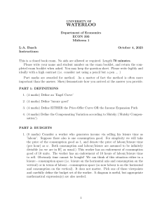 ECON 393 Midterm 1 Exam - University of Waterloo