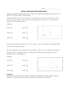 Trigonometric Ratios for Obtuse Angles Worksheet