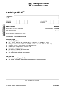 Cambridge IGCSE Math Practice Paper 0580/02