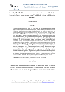 Moral Intelligence & Personality Factors in University Students