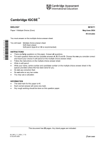 Cambridge IGCSE Biology 0610/11 Core Exam Paper