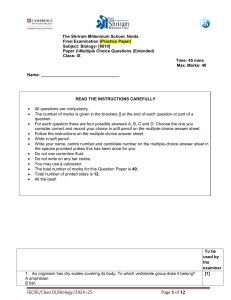 Class IX Biology Exam Paper - Multiple Choice Questions