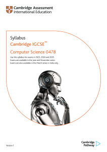 Cambridge IGCSE Computer Science 0478 Syllabus