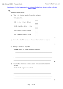 GCSE Biology Photosynthesis & Respiration Worksheet