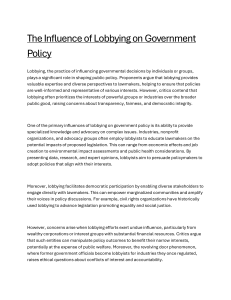 Lobbying Influence on Government Policy