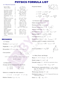 Physics Formula List: Mechanics, Waves, Matter Properties