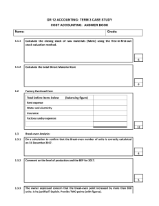 Grade 12 Accounting Case Study: Cost Accounting Answer Book