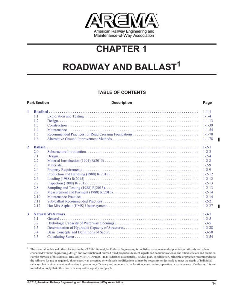 Track Ballast Chart.pdf Railway Engineering: Roadway & Ballast Table of Contents