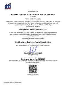 Business Name Registration Certificate - KASHEA DIMSUM