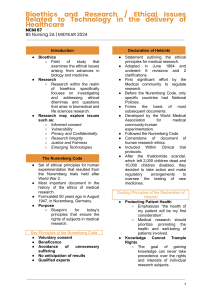 Bioethics & Research Ethics in Healthcare