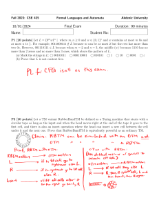 Formal Languages and Automata Final Exam