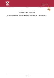 Inspectors Toolkit: Human Factors in Major Hazards