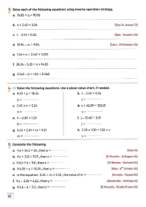 Math Equations Worksheet: Inverse Operations & Place Value